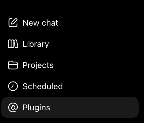 ChatGPT 侧边栏里的「Plugins」入口，技能没有单独的侧边栏入口