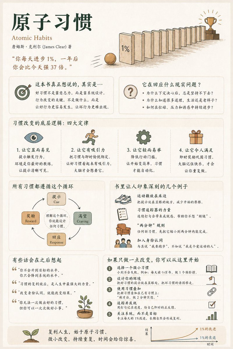 读书笔记信息图提示词：一本书一张图的拆书海报（中等信息密度）（gpt-image-2）